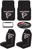 IMAGE OF NFL Atlanta Falcons 6 PC Auto Accessories Combo Kit - Rubber Floor Mats, Seat Covers, Steering Wheel Cover and Chrome License Plate Frame