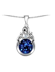 Original Star K (tm) Large Loving Mother With Twins Children Pendant With Round 10mm Created Sapphire in .925 Sterling Silver