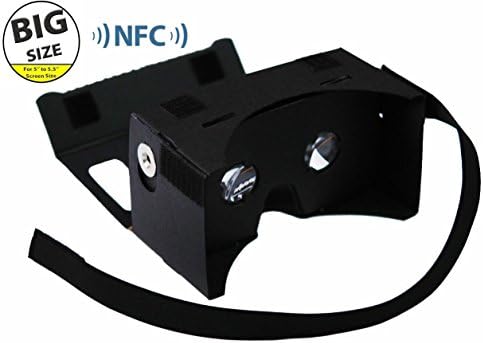 LARGER VERSION - Google Cardboard @ 45mm Focal Length Virtual Reality Google Cardboard with Printed Instructions and Easy to Follow Numbered Tabs - Perfect fit for Samsung Galaxy Note 2/Note 3, Iphone 6 Plus (WITH NFC and FREE HEAD-STRAP) Black