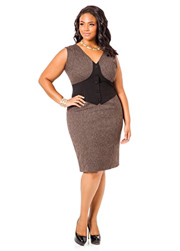 Ashley Stewart Women's Plus Size Tweed Pencil Dress - Size: 18, Color: Espresso