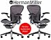 TWO - Herman Miller Aeron Chair Medium Size (B) PostureFit Support Aluminum Frame Classic Carbon Pellicle Leather Arms