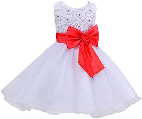 Asture Girls Wedding Party Princess Bow Knot Tulle Formal Dress (120(Age:5-6Y), red)