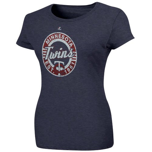 Majestic Minnesota Twins Ladies Retroized Heathered T-Shirt - Navy Blue (Medium)