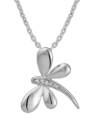 Tarnish Resistant Rhodium Plated .925 Sterling Silver Diamond Dragonfly Pendant (12 x 16 mm) on an 18 inch Cable Chain Necklace. 100% Satisfaction Guaranteed.