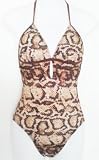 Marsol Junior/Missy 1PC Snakeskin Swimsuit in Black and Brown Sizes 5/6 - 13/14. Padded Sewn-in Cup.