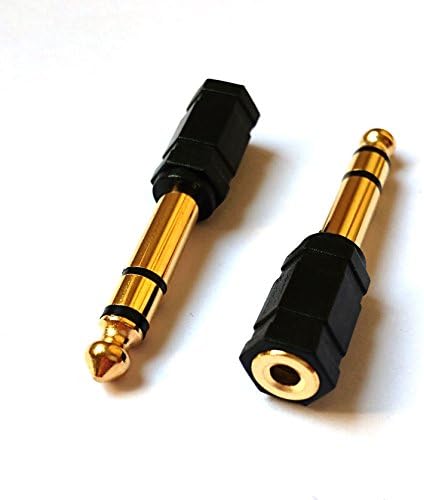 6.35mm Stereo Plug to 3.5mm Stereo Jack Adaptor, Gold Plated - 2 Pack
