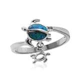 Mom and Baby Turtle Silver Blue Opal Ring