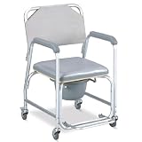 Buy Commode - Shower chair with wheels, padded seat, commode pail and cover. Tool free...