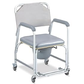 Buy Commode - Shower chair with wheels, padded seat, commode pail and cover. Tool free... now!