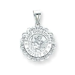 14k White Gold & Diamond Saint Christopher Medal Pendant