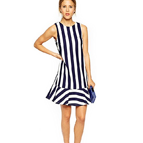 Chicnova Women Sexy Summer Sleeveless Naval Stripe Casual Tank A-line Dress