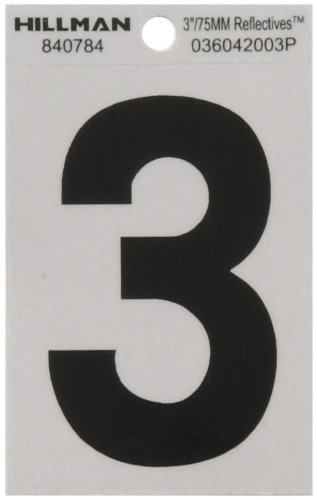 The Hillman Group 840784 3-Inch Black on Silver Reflective Square-Cut Mylar House, Number 3