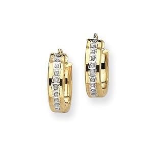 Genuine IceCarats Designer Jewelry Gift 14K Diamond Fascination Round Hinged Post Hoop Earrings In 14K Yellow Gold