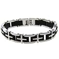 Stainless Steel and Rubber Men's Bracelet w/ Cross Design