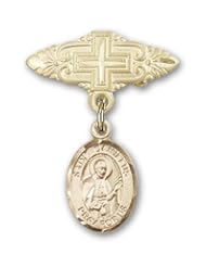 14K Gold Baby Badge with St. Camillus of Lellis Charm and Badge Pin with Cross