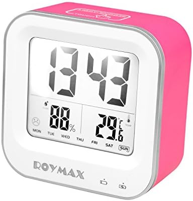 ROYMAX Morning Clock, Built-in Battery Operated Clock with Large Back-lit Numbers, Lasting FOR 3 MONTHS on a Single 12 Hours Charge, USB Cable Included (Red)