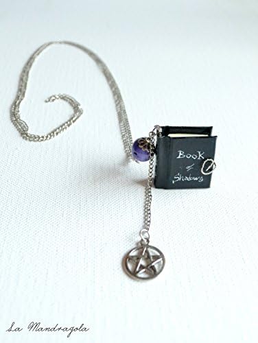 Book of shadows miniature book. Black Book of spells Necklace. Jewelry for witch with pentacle charm