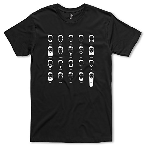 Mimsy Design Beard Gallery Men's Cotton T-shirt Large Black With White Print