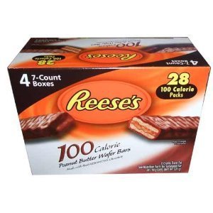 Reeses Peanut butter Wafer Bars 100 Calorie Packs Made with Hersheys Chocolate Four 7-Count Boxes
