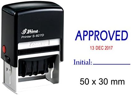 Self Inking Shiny Date Stamp with Approved & Initial Text Office Stationery Rubber Stamper S-827D
