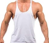 NEW MENS PLAIN BODYBUILNG GYM MUSCLE STRINGER VEST BACK RACERBACK TANK TOP TEE (White, L)