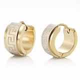 Impressive Stainless Steel Greek Style Mens Hoop Earrings (Gold) - Free Shipping