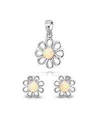 Bling Jewelry Sterling Silver Daisy Opal Pendant and Earrings Set