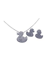 Nickel Free Sterling Silver Pendant & Earring Sets Duck CZ Set