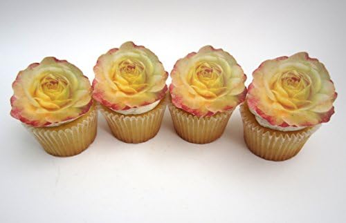 Edible Ombre Yellow Red Rose Flowers - Set of 12 Flowers - Cake and Cupcake Toppers - Weddings, Bridal Showers, Baby Shower Decorations - 77151