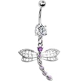 Purple Gem Dragonfly Dangle Belly Ring