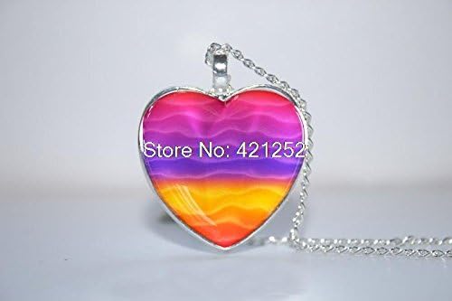 Pretty Lee 2015 Fashion Sunset Waves Pendant Colorful Necklace Heart Pendant Necklace Glass Photo Cabochon Necklace Christmas gift