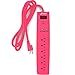 Office + Style 6 Outlet Surge Protector with Dual USB Ports and 6 Ft Cord, Pink
