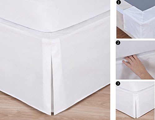 Easy-to-Use Wraparound Bed skirt: Tailored, Split Corner Design, Non-Slip Band. 14" Drop, White Color (King)
