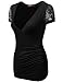Doublju Women's Laced Short Sleeve Surplice Wrap T Shirts