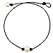 White Pearl Leather Necklace Choker with Single11 mm Pearls on Natural Black Leather