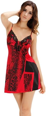 HevenJx Women's Rayon Silk Sexy & Sweet Straps Baby Dolls Pajamas Sleepshirts A28 (L, Red)