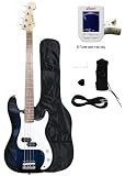 Crescent Electric Bass Guitar Starter Kit - Transparent Blue Color (Includes CrescentTM Digital E-Tuner)
