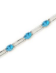 14kt Yellow Gold Oval Blue Topaz and Diamond Bracelet