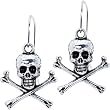 Antiqued Silver Tone Skull and Crossbone Earrings