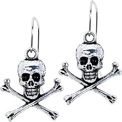Antiqued Silver Tone Skull and Crossbone Earrings