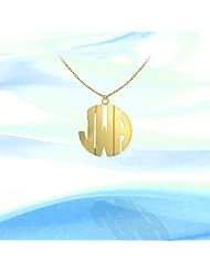 Monogram Necklace 1/2 inch 14K Yellow Gold Personalized Cutout Handcrafted Initial Necklace - Made in USA