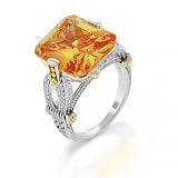 Bling Jewelry Sterling Silver Two-Tone Emerald-Cut Champagne CZ Ring - 6