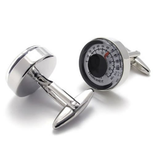 KONOV Jewelry 2pcs Rhodium Plated Classic Weatherglass Model Shirts Men's Cufflinks, Color Black Silver, 1 Pair Set