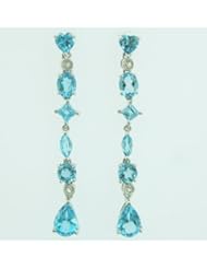 O&G Australia Natural Blue Topaz & White Topaz, 925 Sterling Silver Dangle Earrings