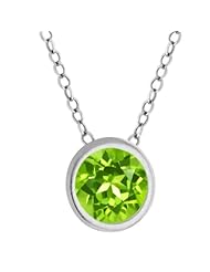 0.30 Ct Natural Round Green Peridot 14K White Gold Pendant with 18 Inch Chain