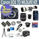 Canon EOS 7D 18 MP Digital SLR Camera with Canon EF-S 18-55mm f/3.5-5.6 IS SLR Lens + Canon EF 75-300mm f/4-5.6 III Telephoto Zoom Lens + 650-1300mm Super Telephoto Lens+ T-Mount 2x Lens + .40 Super Wide Angle Figheye Lens + 8 Gig Memory Card + Camera Bag + Extra Battery + 50