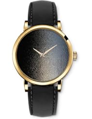 SPRAWL Aanalog Fashion Series Gold Ladies Watches of Genuine Black Leather Strap,Unique Wrist Watch for Women Girls Designed with Texture of skin color combination
