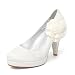 Women's Cloth/ Lace Upper Chunky Heel Pumps With Stitching Lace/ Satin Flower Wedding Bridal Shoes (Size: 6.5 B(M) US/Ivory)