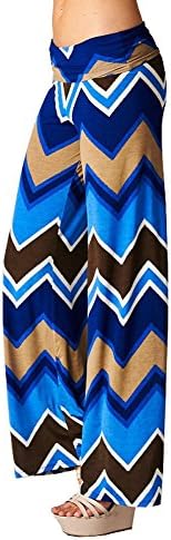 Palazzo Fashion Women's Wide Leg Blue and Brown Chevron Print Pants - 2X
