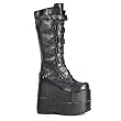 7 Inch MENS Black Knee High Boots Platform Shoe Zip-Zag Strap Black
